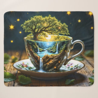 Couverture Sherpa Paysage de tasse à thé magique fantastique nature