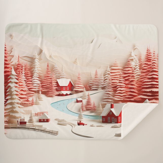 Couverture Sherpa Paysage d'hiver scandinave en 3D (Devant (Horizontal))