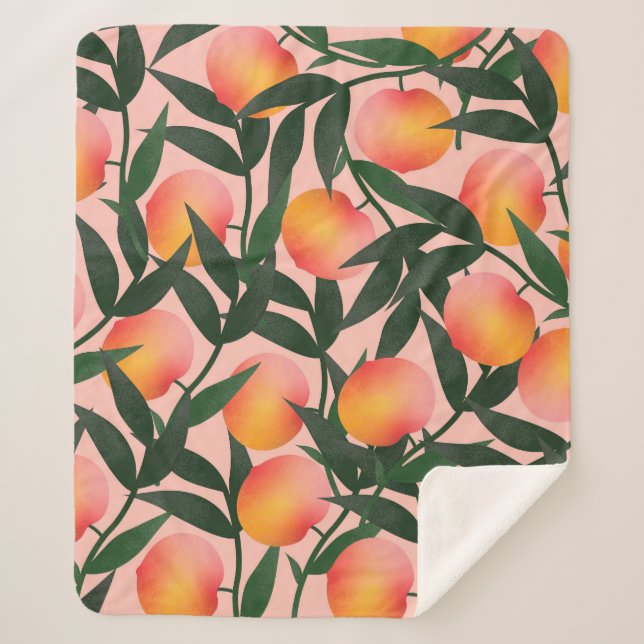 Couverture Sherpa Peach Fruit rose Arrière - plan Motif. (Devant)