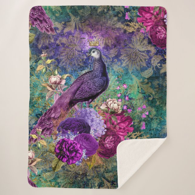 Couverture Sherpa Peacock Feaths Peacocks Élégante Blanche tendance (Devant)