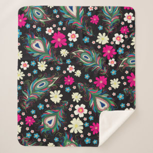 Couverture Sherpa Peacock Plumes Broderie Motif sans fil