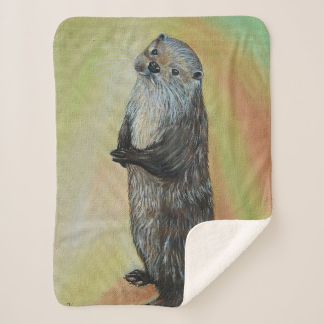 Couverture Sherpa Peinture à la loutre de la rivière debout (Devant)