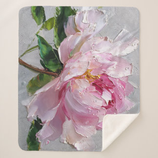 Couverture Sherpa Peinture à l'huile élégante de pivoine rose épais 
