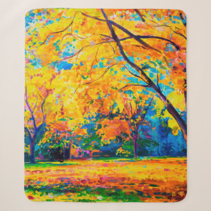 Couverture Sherpa peinture à l'huile sur toile. Les arbres jaunes.