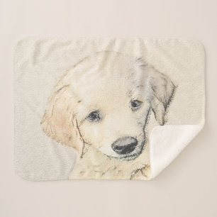 Couverture Sherpa Peinture de chiot d'or Retriever - Art de chien or