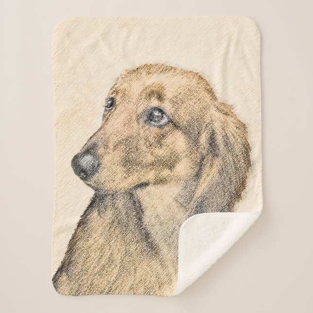 Couverture Sherpa Peinture de Dachshund (Longhaïs) - Art original du (Devant)