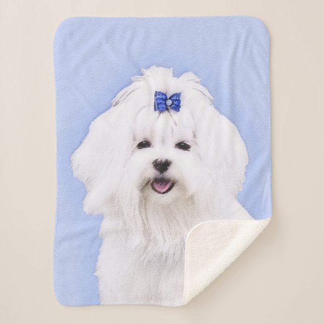 Couverture Sherpa Peinture maltaise - Joli art original pour chien (Devant)