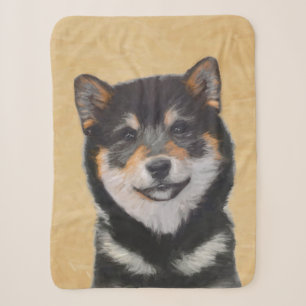 Couverture Sherpa Peinture Shiba Inu (Noir et Tan) - Art Chien
