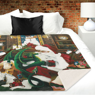 Couverture Sherpa Père Noël Fantastique Dragon de Noël Cosy