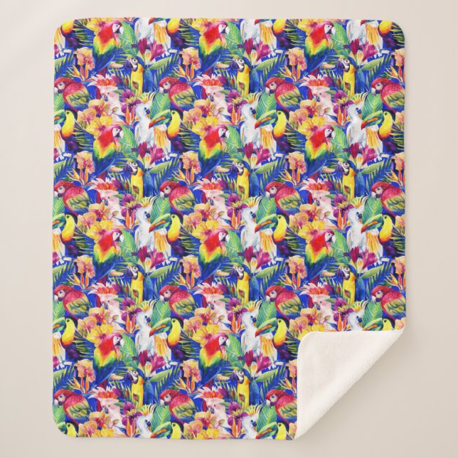 Couverture Sherpa Perroquets d'aquarelle (Devant)