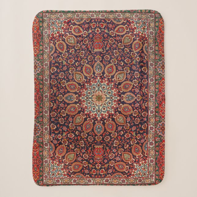 Couverture Sherpa Perse Tabriz Noir Radial Géométrique  (Devant)