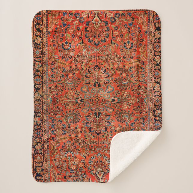 Couverture Sherpa Persia Sarouk Feuille jaune rouge  (Devant)