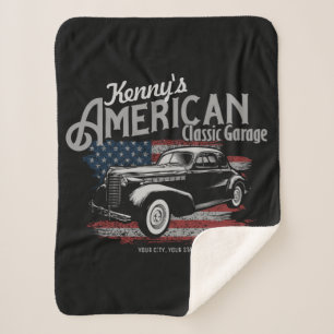 Couverture Sherpa Personalized American Vintage Classic Car Garage