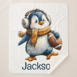 Couverture Sherpa Personalized Winter Penguin Football Kid
