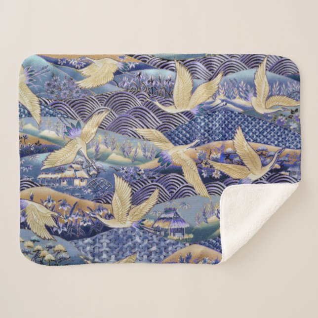 Couverture Sherpa Personnalisation de la grue japonaise (Devant (Horizontal))