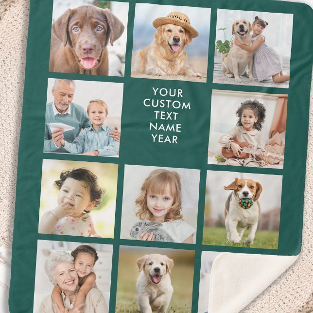 Couverture Sherpa Personnalisé 11 Photo Collage vert émeraude tendan (Créateur téléchargé)