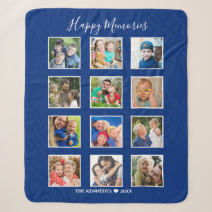Couverture Sherpa Personnalisé 12 Photo Collage Nom de famille Bleu