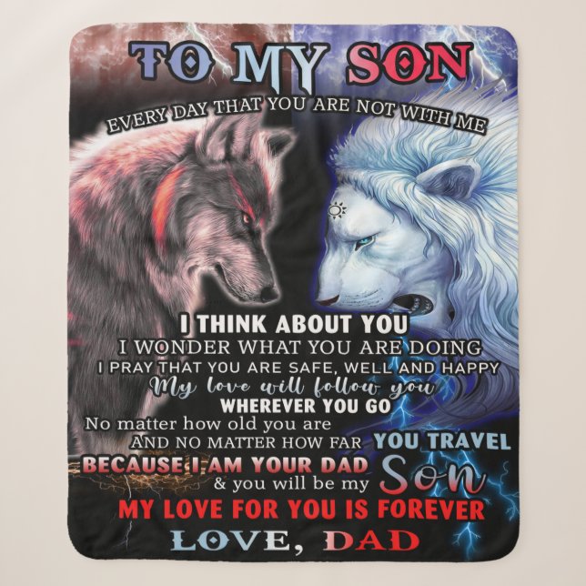Couverture Sherpa Personnalisé Du Père Lion À Mon Fils Loup (Devant)
