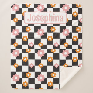 Couverture Sherpa Personnalisé Retro Floral rose et orange