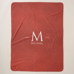Couverture Sherpa Personnalisé Rouge Brown cuir Look Monogramme Nom 