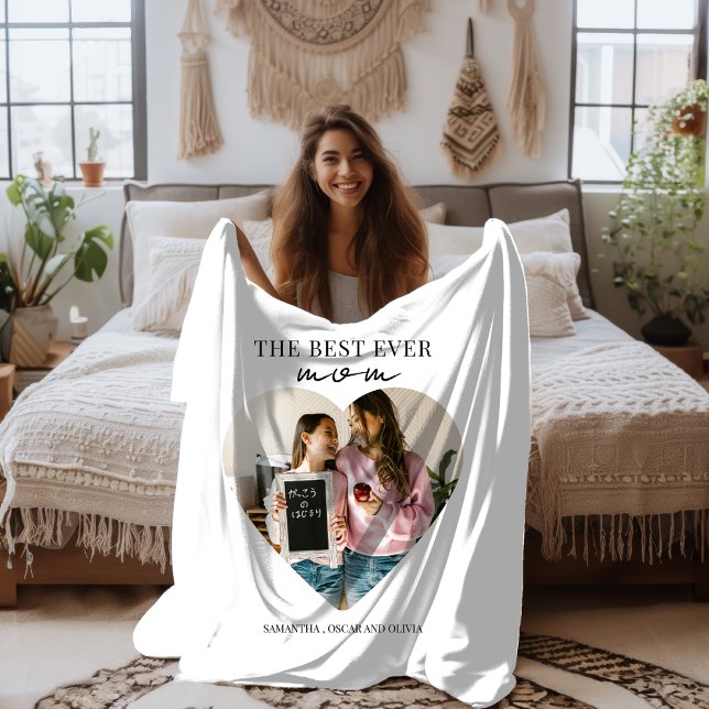 Couverture Sherpa Personnalisée Meilleure Maman Jamais Coeur Photo (Créateur téléchargé)
