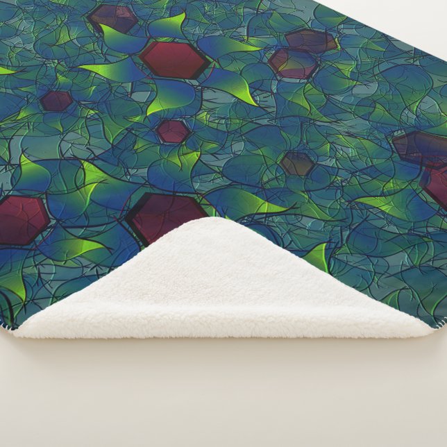 Couverture Sherpa Pétales virtuels entaillés bleus, hexagone feuillu (3/4)