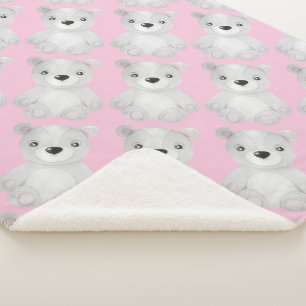 Couverture Sherpa Petit Baby shower Ours Anniversaire Fille Rose