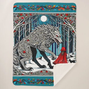 Couverture Sherpa Petit chaperon rouge et loup, scandinave