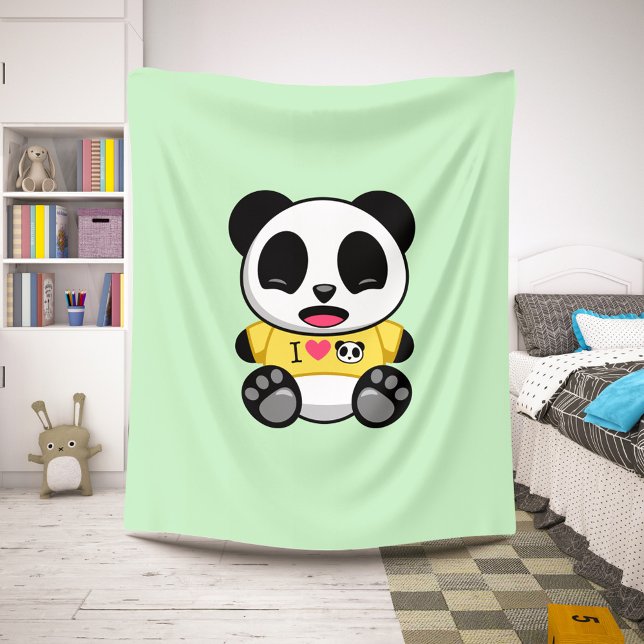Couverture Sherpa Petit Panda mignonne en T-shirt jaune sur vert (Créateur téléchargé)