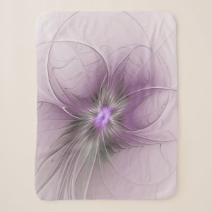 Couverture Sherpa Petite Beauté Moderne Fleur d'Art Fractal Gris Mau