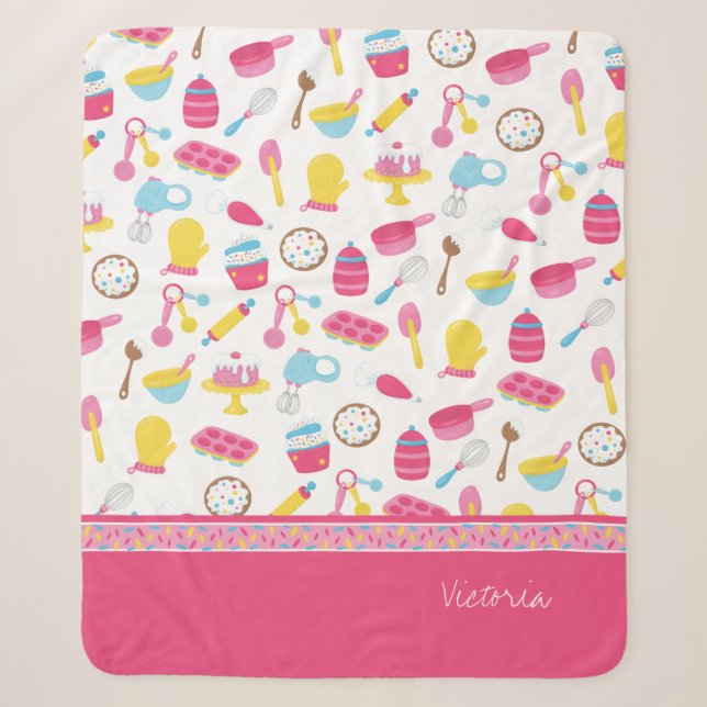 Couverture Sherpa Petite fille Baker Cuisine rose Motif Chef enfant (Devant)