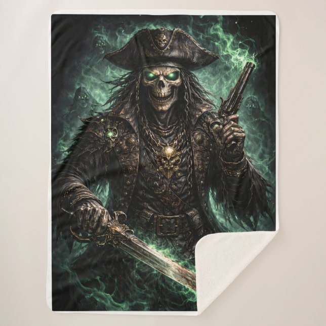 Couverture Sherpa Phantom Pirate Skull – Dark Fantasy Reaper Fleece (Devant)