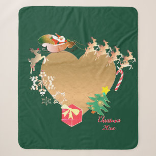 Couverture Sherpa Photo avec Père Noël Reindeer Christmas Heart