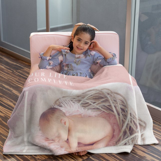 Couverture Sherpa Photo bébé mignonne moderne | Rose et blanc | Devi (Créateur téléchargé)