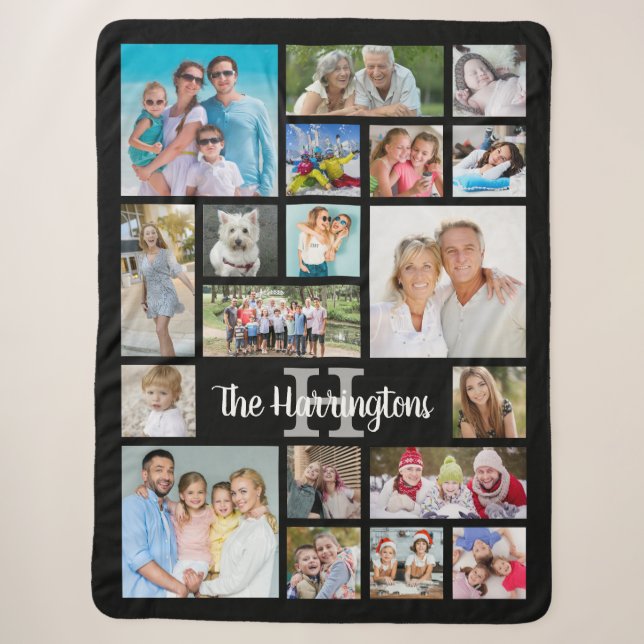 Couverture Sherpa Photo Collage 19 Photos Nom du script Monogramme (Devant)