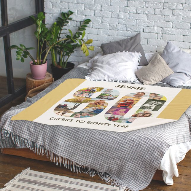 Couverture Sherpa Photo Collage Numéro 80 Beige 80e anniversaire (Créateur téléchargé)