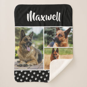 Couverture Sherpa Photo Collage Pawprint de Chien Noir - Animaux de