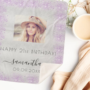 Couverture Sherpa Photo d'anniversaire argent violet parties scintil