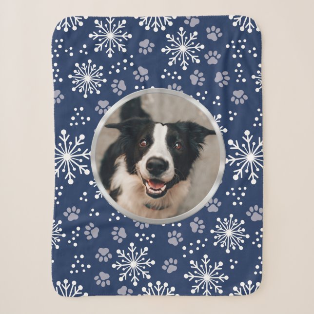 Couverture Sherpa Photo de la marine Snowflake Paw Motif Pet (Devant)
