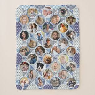 Couverture Sherpa Photo Famille Collage Couette Bleue Look 35 Photos