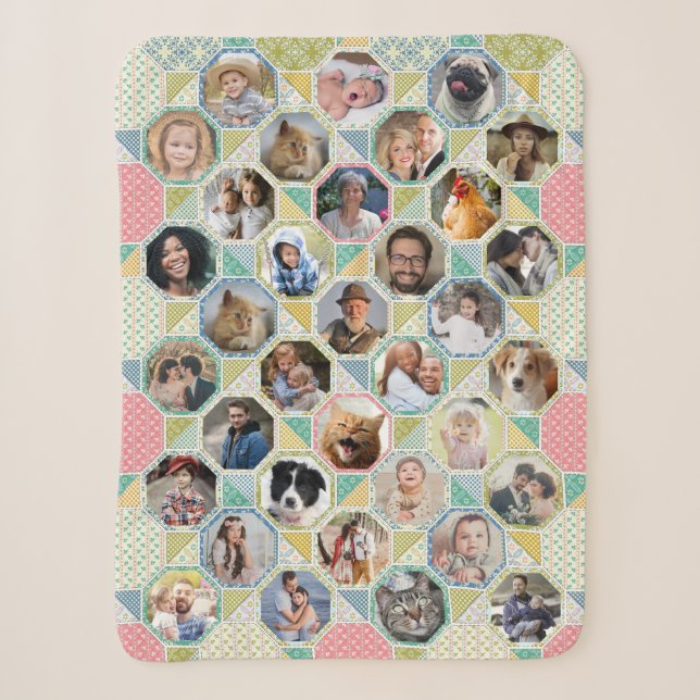 Couverture Sherpa Photo Famille Collage Couette Lumière Look 35 Pic  (Devant)