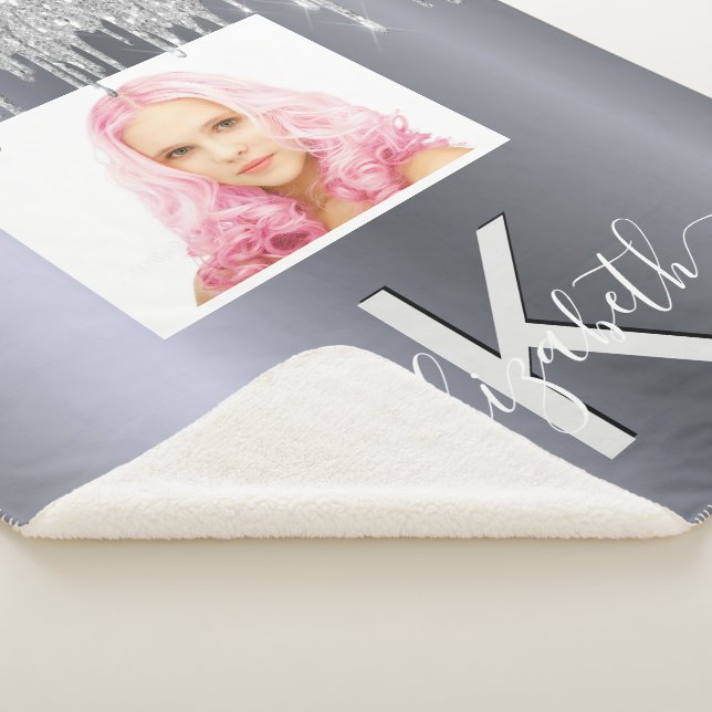 Couverture Sherpa Photo parties scintillant argent monogramme glamou (3/4)