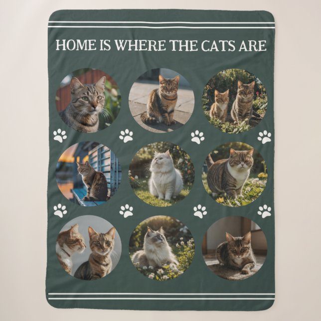Couverture Sherpa Photo personnalisée Collage Chats vert (Devant)