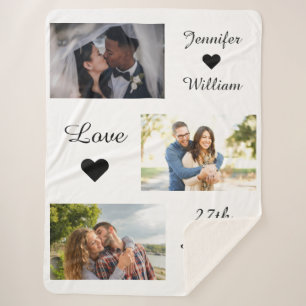 Couverture Sherpa Photo personnalisée Collage Mariage Date Aimer Bla
