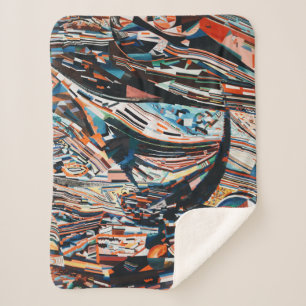 Couverture Sherpa Pile de bateau en bois marron et bleu