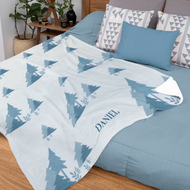 Couverture Sherpa Pine Woods | Hiver | Nom personnalisé (Créateur téléchargé)