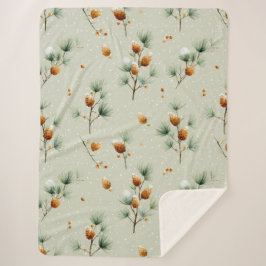 Couverture Sherpa Pinecones d'hiver et branches de neige