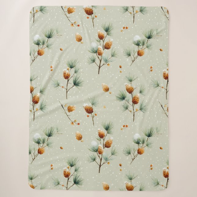 Couverture Sherpa Pinecones d'hiver et branches de neige (Devant)