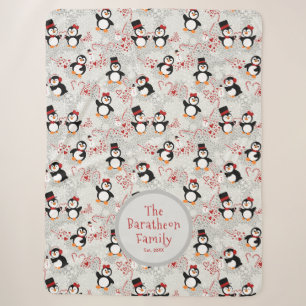 Couverture Sherpa Pingouins d'hiver mignons Nom de famille personnal