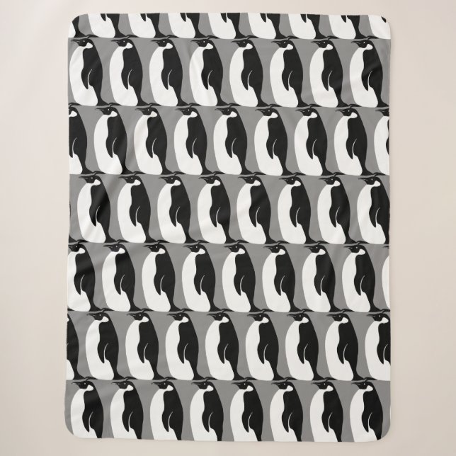 Couverture Sherpa Pingouins Motif gris noir blanc (Devant)